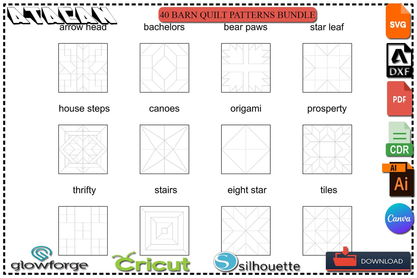 Geometric Quilt Block Patterns / Abstract Art Coloring Pages / Barn Quilt Files / Printable Mosaics SVG DXF Ai CDR 379