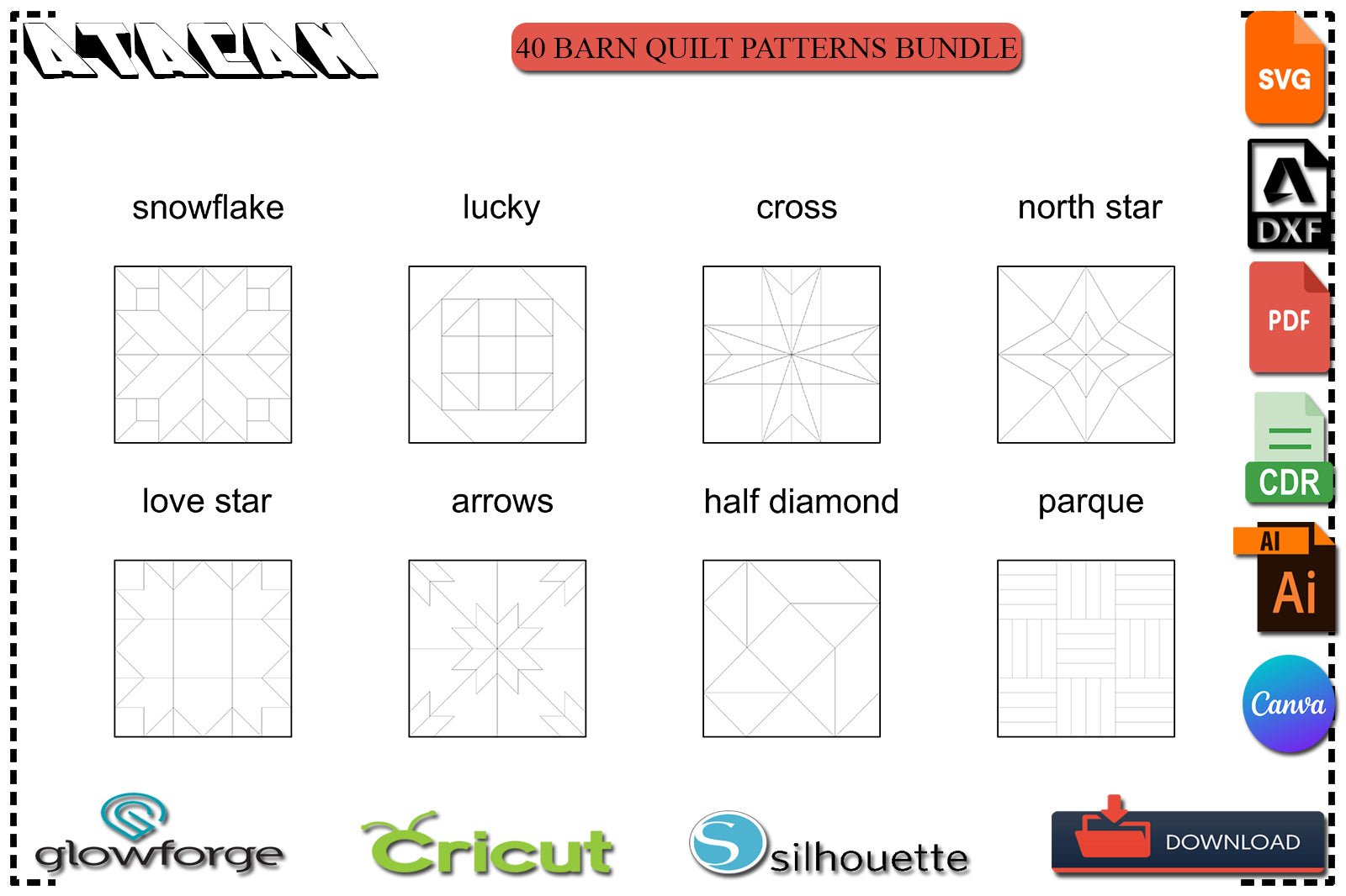 Geometric Quilt Block Patterns / Abstract Art Coloring Pages / Barn Quilt Files / Printable Mosaics SVG DXF Ai CDR 379