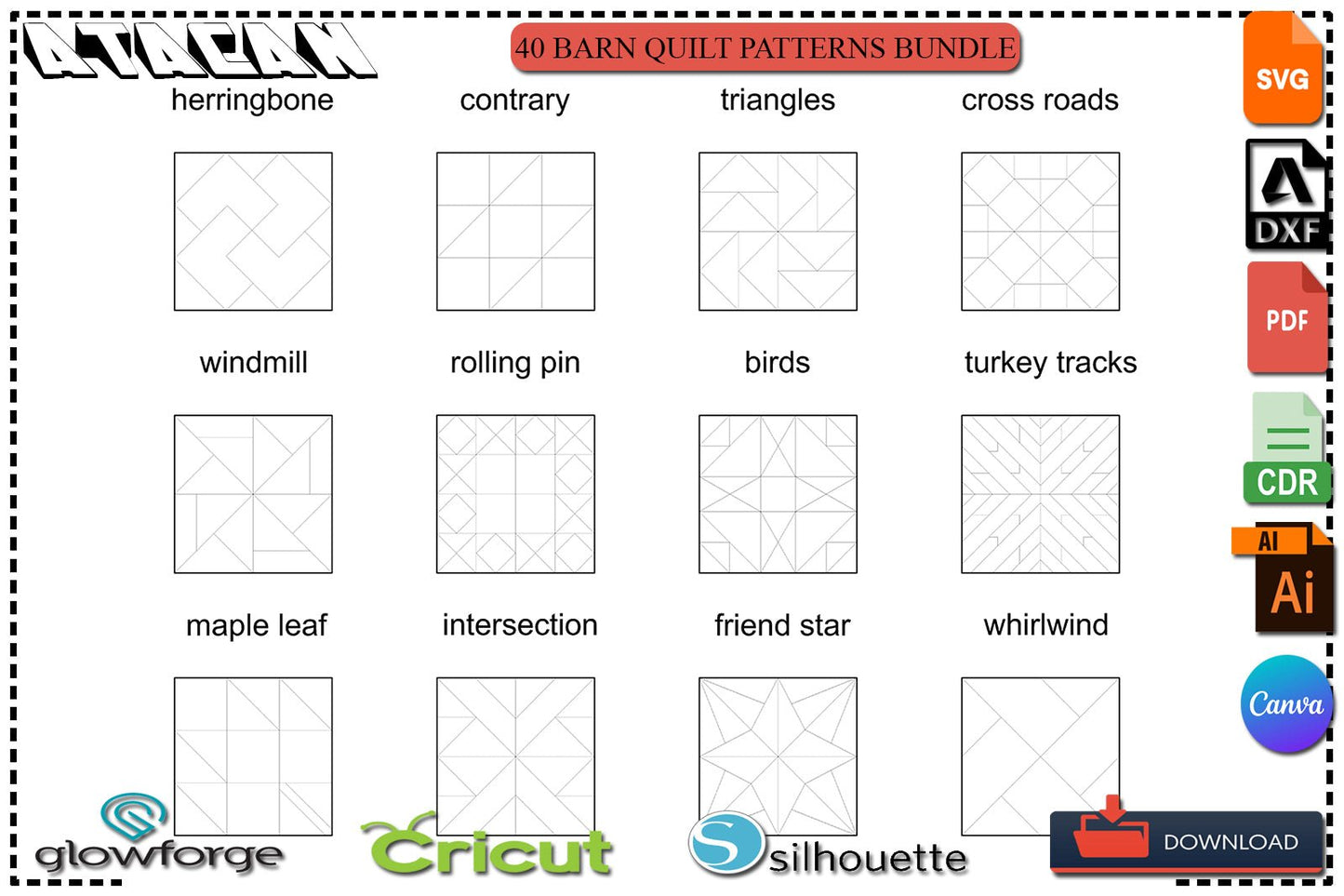 Geometric Quilt Block Patterns / Abstract Art Coloring Pages / Barn Quilt Files / Printable Mosaics SVG DXF Ai CDR 379