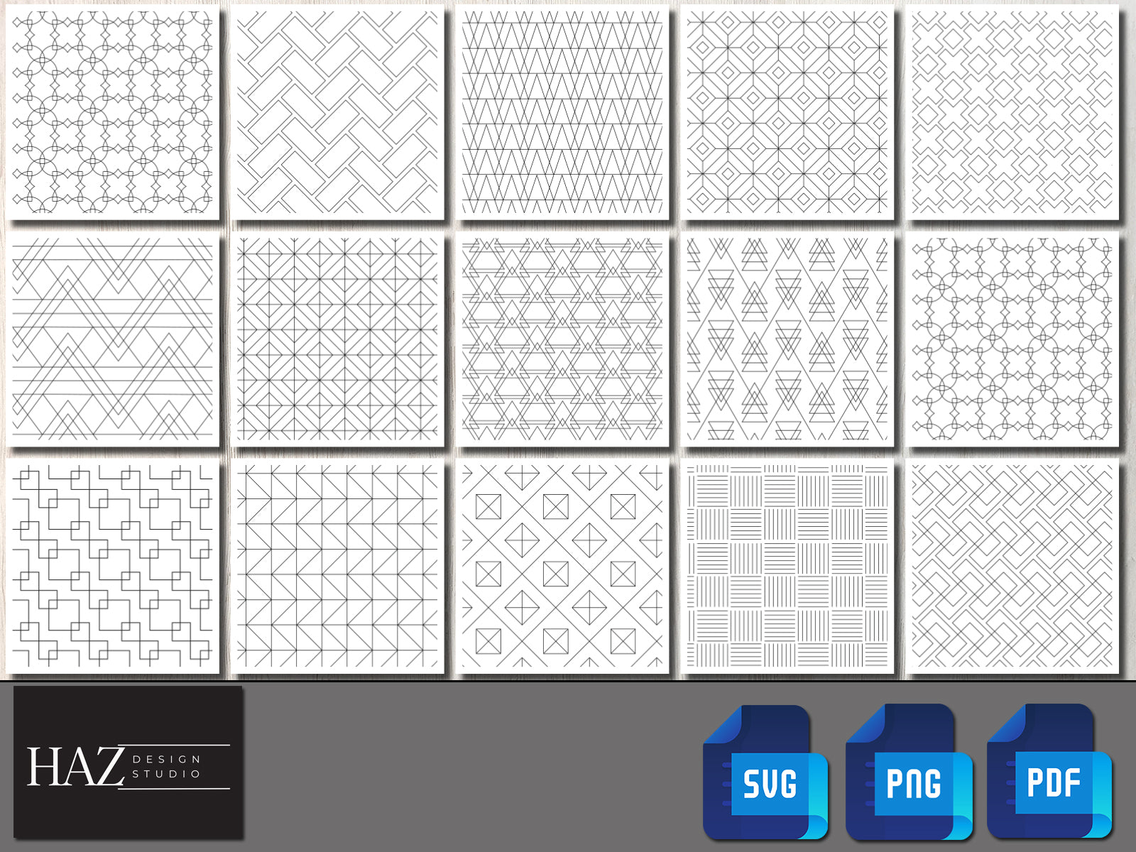 Geometric Seamless Pattern Set / Black White Wallpapers / Backdrop Patterns, Geometric Shapes Clipart Transparent Background PNG SVG PDF 167