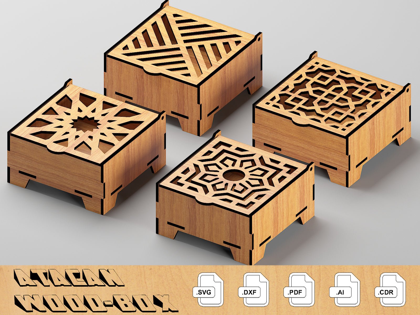 Gift Box Set Laser Cut Files / Coaster Boxes with Flip lid / Jewelry Box Multiple Materials / Storage Organizer Glowforge SVG DXF Ai CDR 378