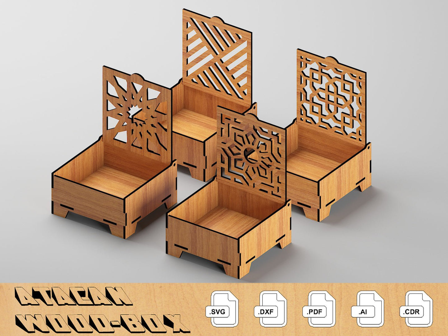 Gift Box Set Laser Cut Files / Coaster Boxes with Flip lid / Jewelry Box Multiple Materials / Storage Organizer Glowforge SVG DXF Ai CDR 378