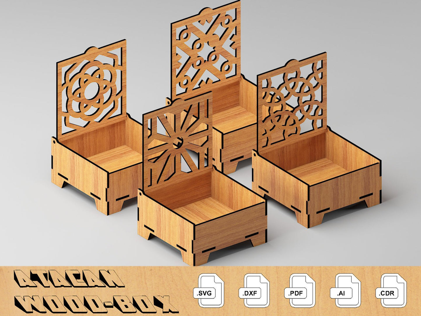 Gift Box Set Laser Cut Files / Coaster Boxes with Flip lid / Jewelry Box Multiple Materials / Storage Organizer Glowforge SVG DXF Ai CDR 378