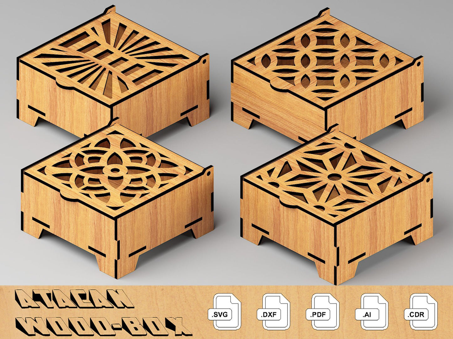 Gift Box Set Laser Cut Files / Coaster Boxes with Flip lid / Jewelry Box Multiple Materials / Storage Organizer Glowforge SVG DXF Ai CDR 378