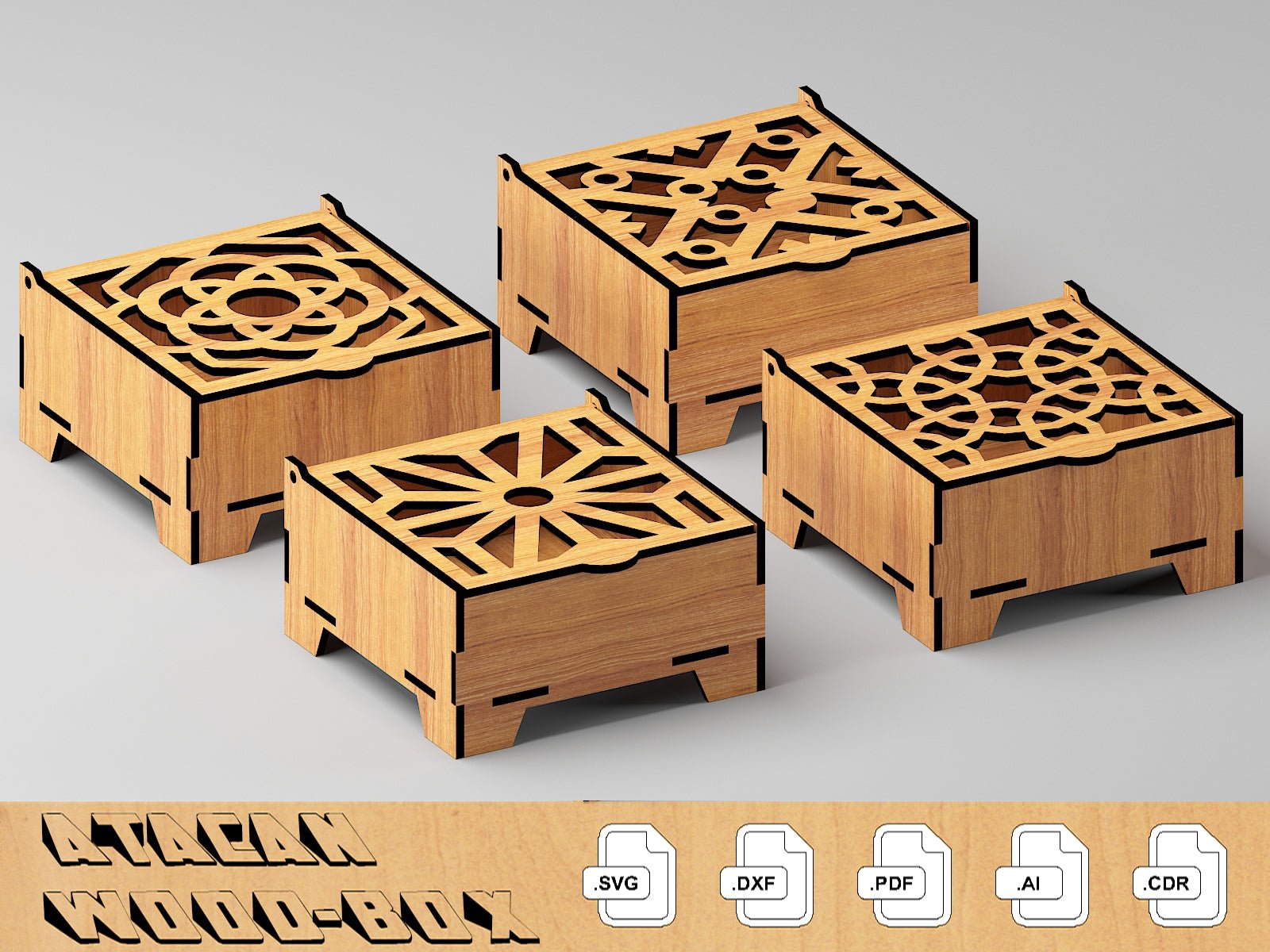 Gift Box Set Laser Cut Files / Coaster Boxes with Flip lid / Jewelry Box Multiple Materials / Storage Organizer Glowforge SVG DXF Ai CDR 378