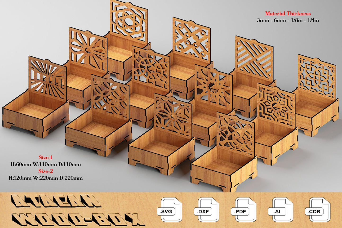 Gift Box Set Laser Cut Files / Coaster Boxes with Flip lid / Jewelry Box Multiple Materials / Storage Organizer Glowforge SVG DXF Ai CDR 378