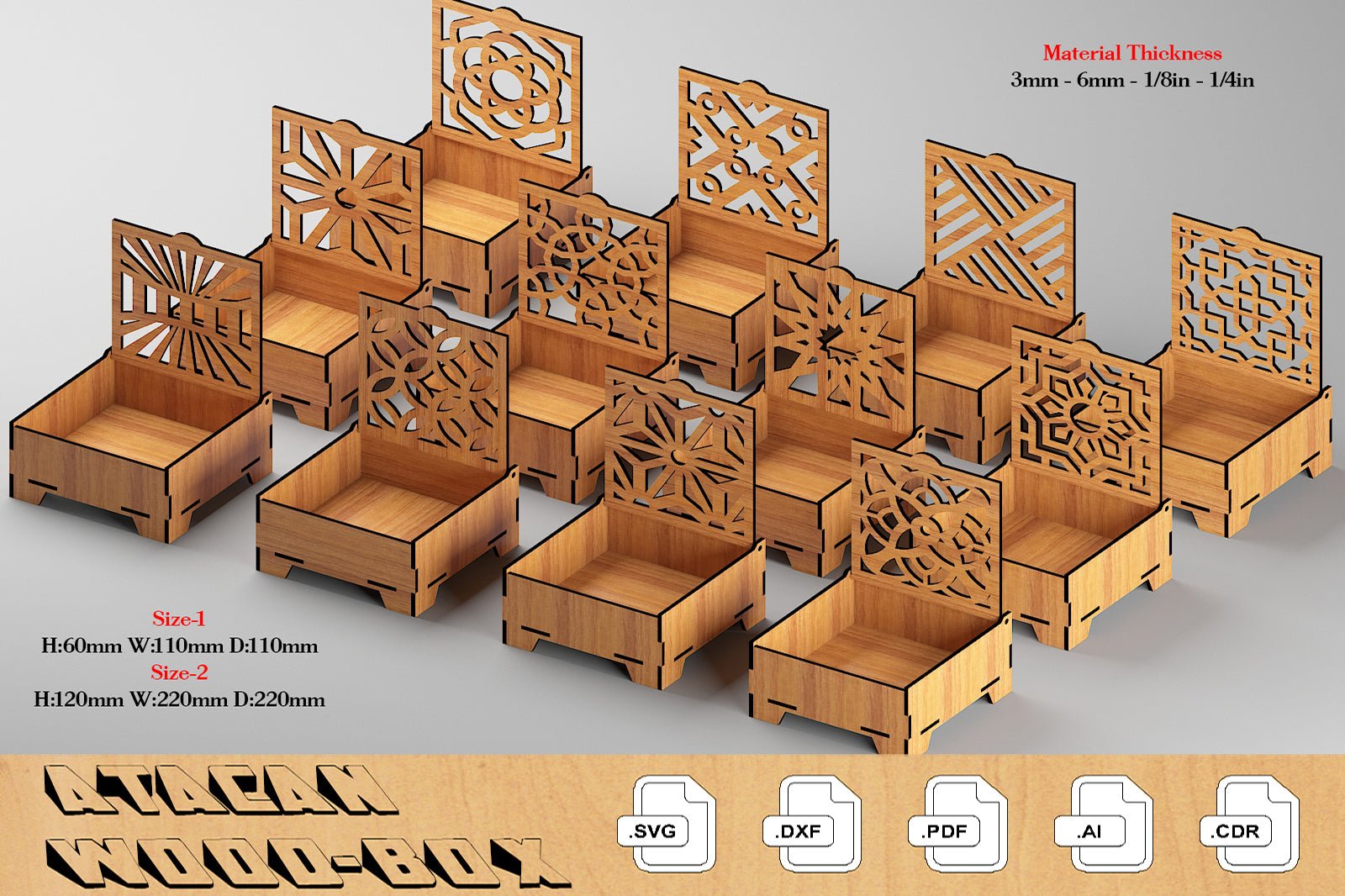 Gift Box Set Laser Cut Files / Coaster Boxes with Flip lid / Jewelry Box Multiple Materials / Storage Organizer Glowforge SVG DXF Ai CDR 378