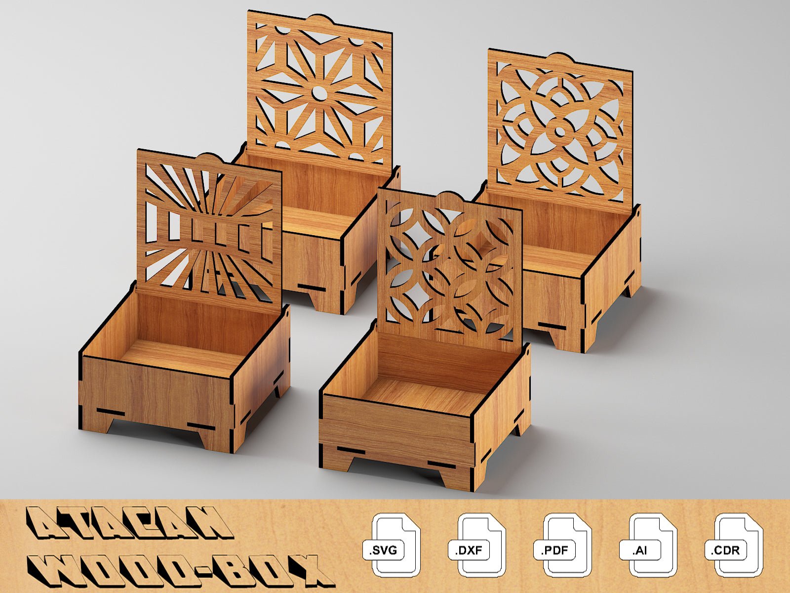 Gift Box Set Laser Cut Files / Coaster Boxes with Flip lid / Jewelry Box Multiple Materials / Storage Organizer Glowforge SVG DXF Ai CDR 378
