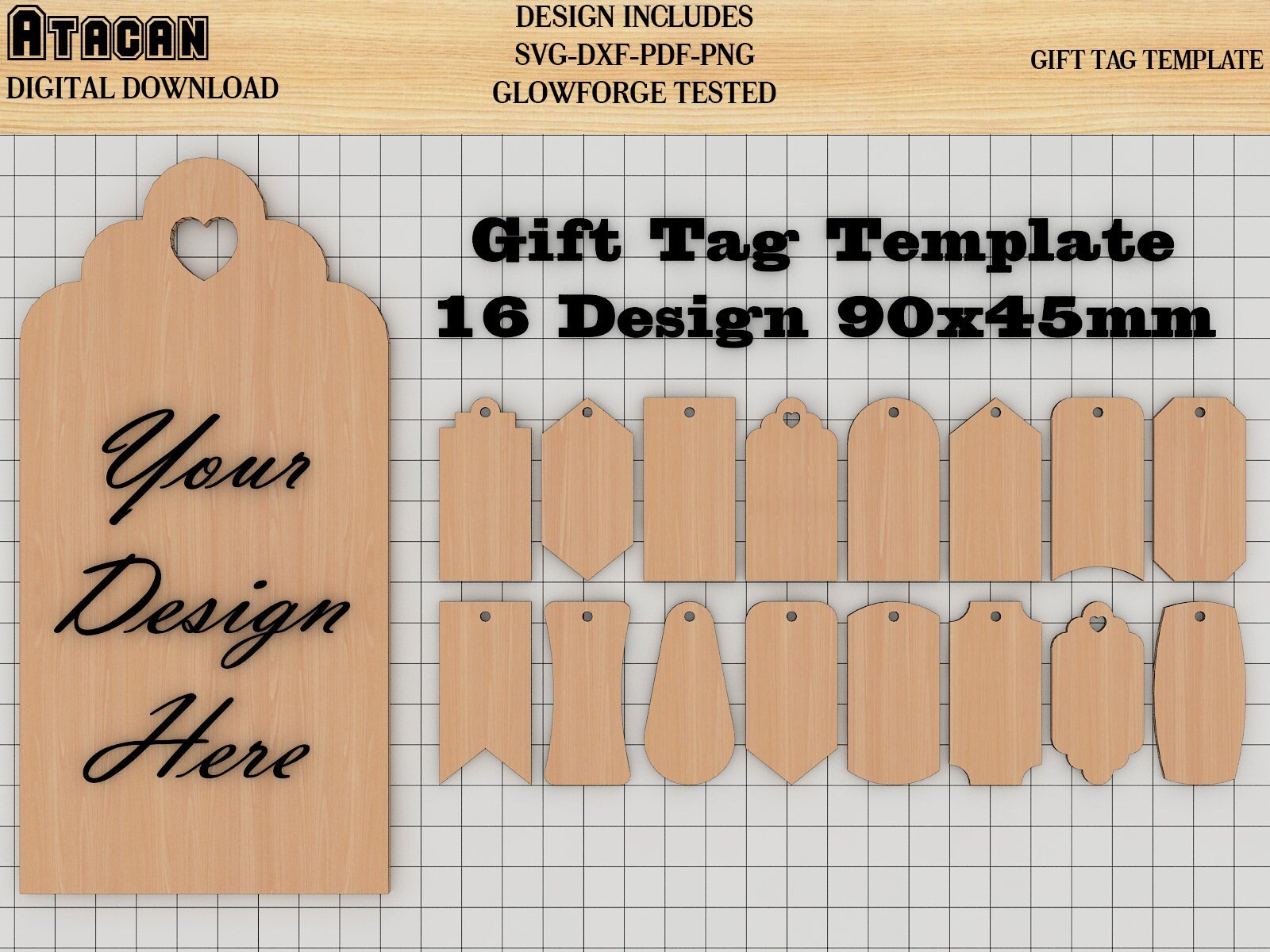 Gift Tag Laser cut Templates 16 Design, Gift Labels Tags Template SVG, PDF, PNG, Dxf files 238