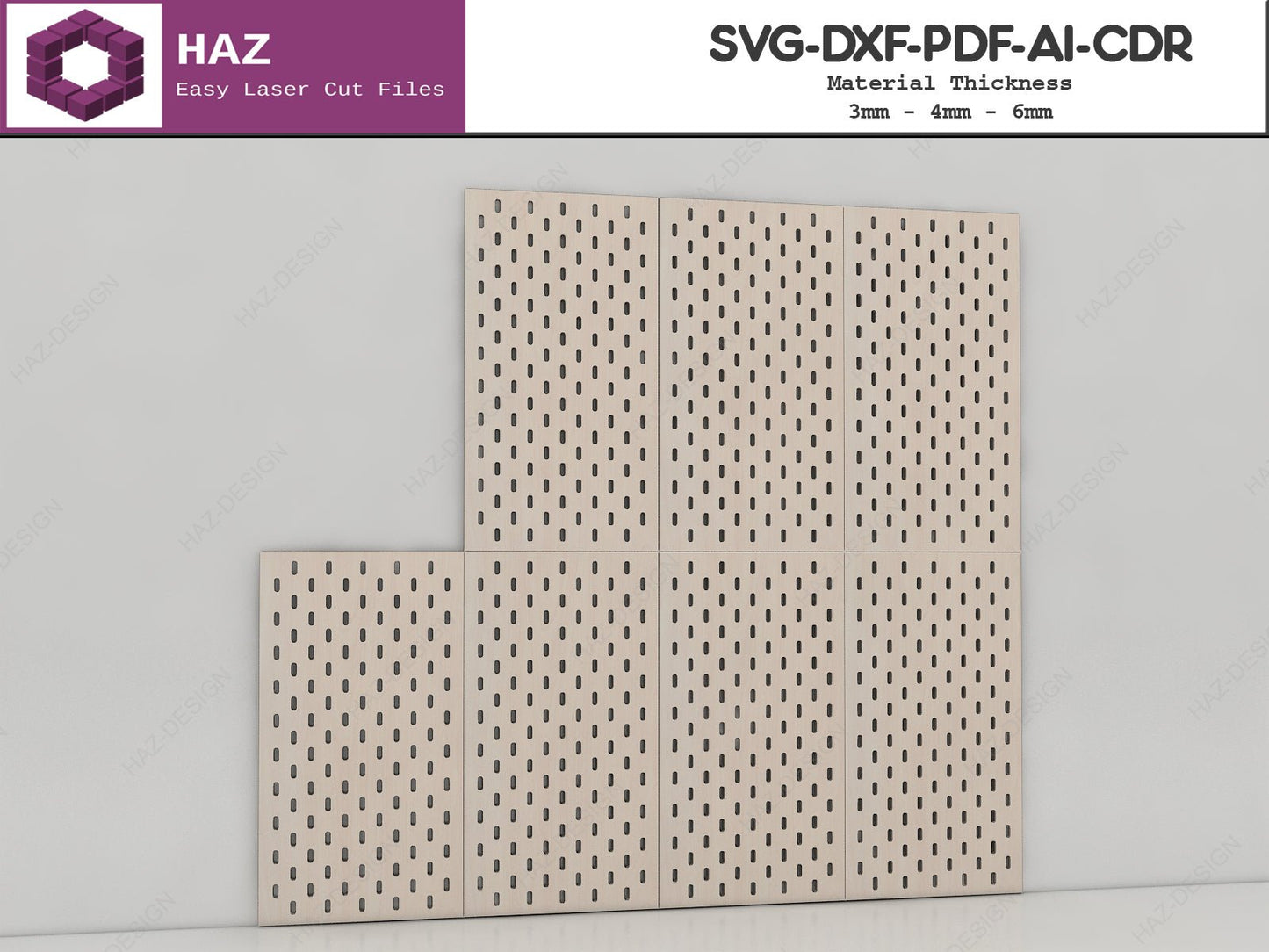 Hanging Pegboard with Hooks / Peg Board and Compatible Accessories / Wall Organizer with Shelves SVG Ai DXF CDR 081