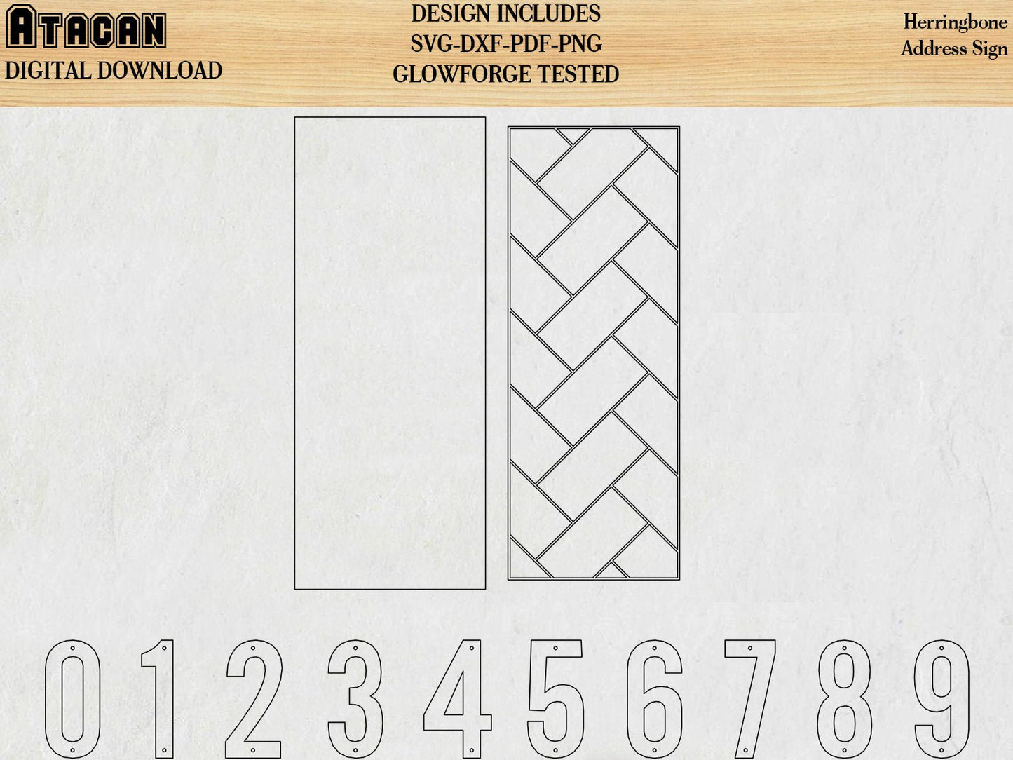 Herringbone Address Sign numbers included SVG files - Glowforge Laser Cut Chevron House Number File 168