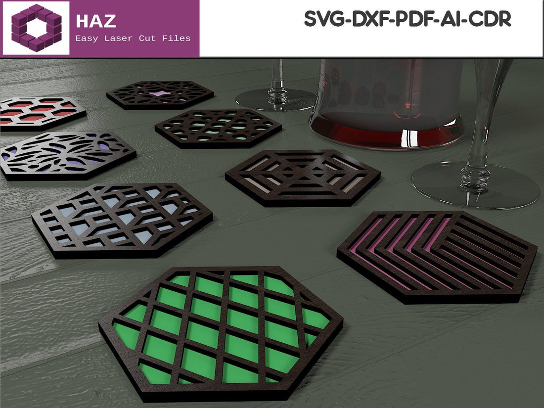Hexagon Coaster Laser cut Files / Wooden Drink Coaster Set / Cuttable ...
