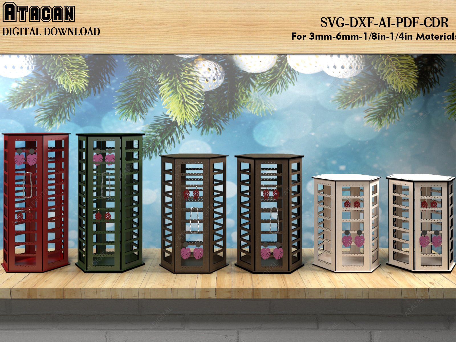 Keychain Displayers Hexagon Jewelry Displays / Earring Stands / Wooden Keychain Holder / N ...