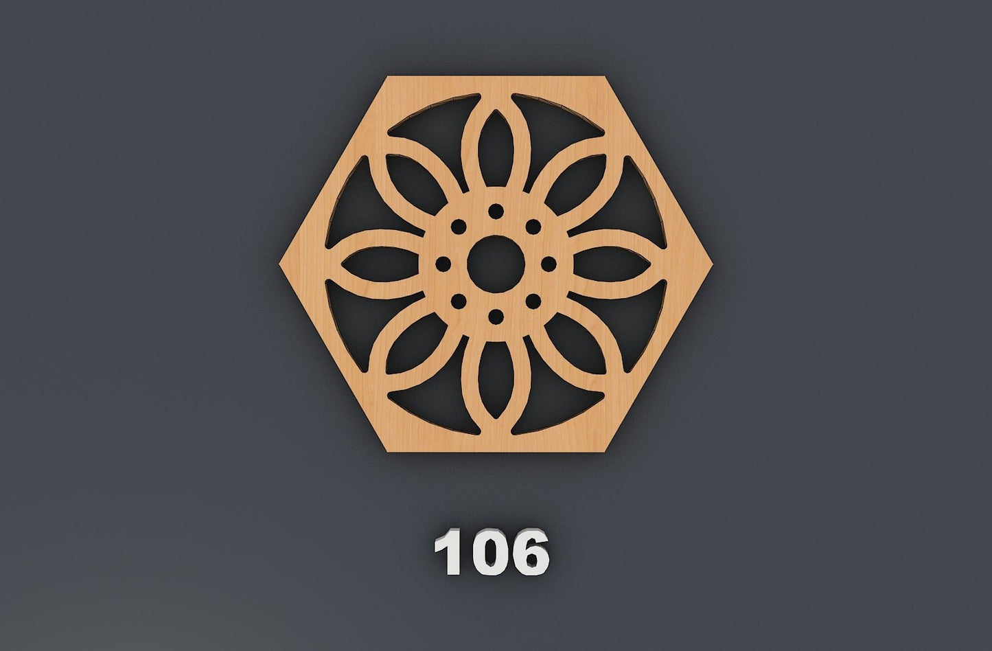 Hexagon Mandala Wood Metal Coasters, Wall Decor vector files, Laser cut Glowforge SVG File 338