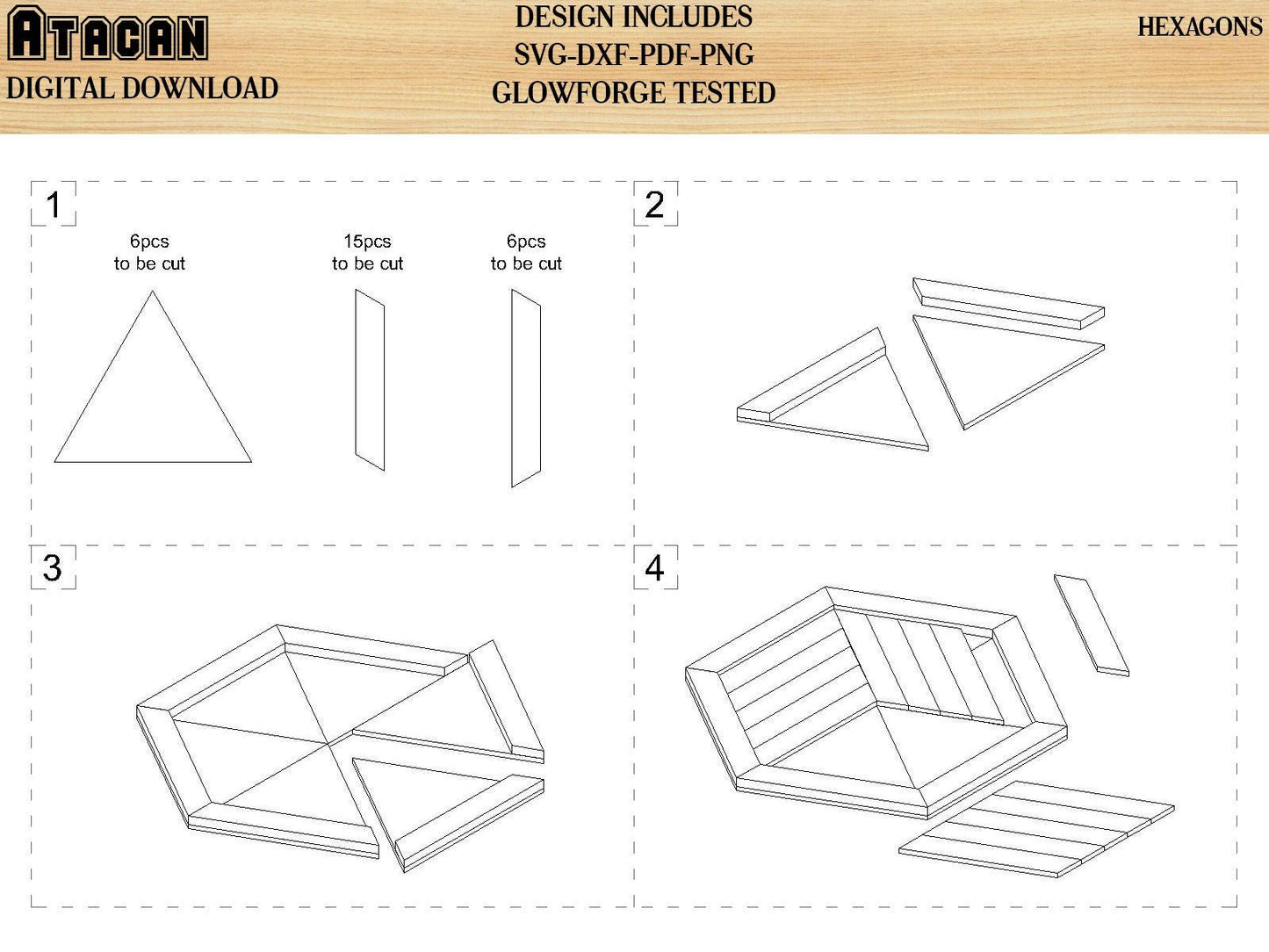 Hexagon Tray SVG file, Wooden Wall Decor laser cut template, Glowforge Cutting Plan 135