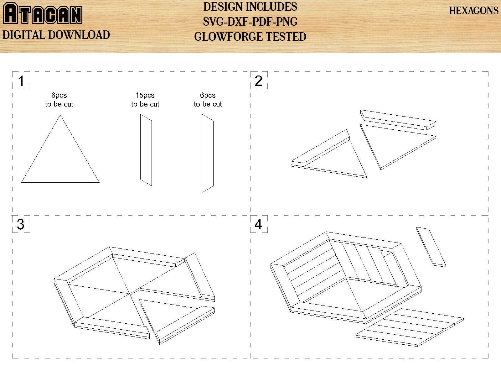 Hexagon Tray SVG file, Wooden Wall Decor laser cut template, Glowforge Cutting Plan 135
