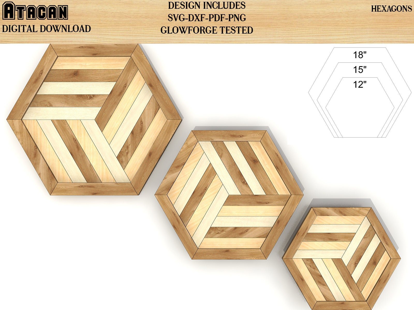 Hexagon Tray SVG file, Wooden Wall Decor laser cut template, Glowforge Cutting Plan 135