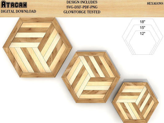 Hexagon Tray SVG file, Wooden Wall Decor laser cut template, Glowforge Cutting Plan 135