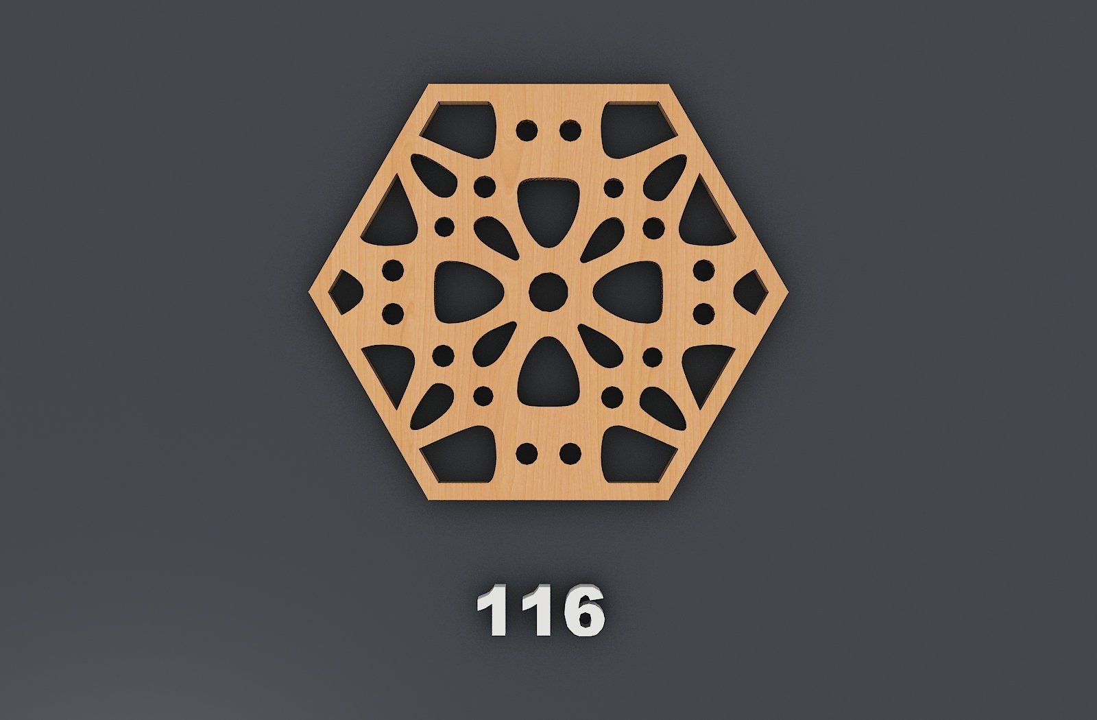 Hexagonal Mandala Wood Metal Coasters, Wall Decor vector files, CNC Laser cut Glowforge SVG File 339