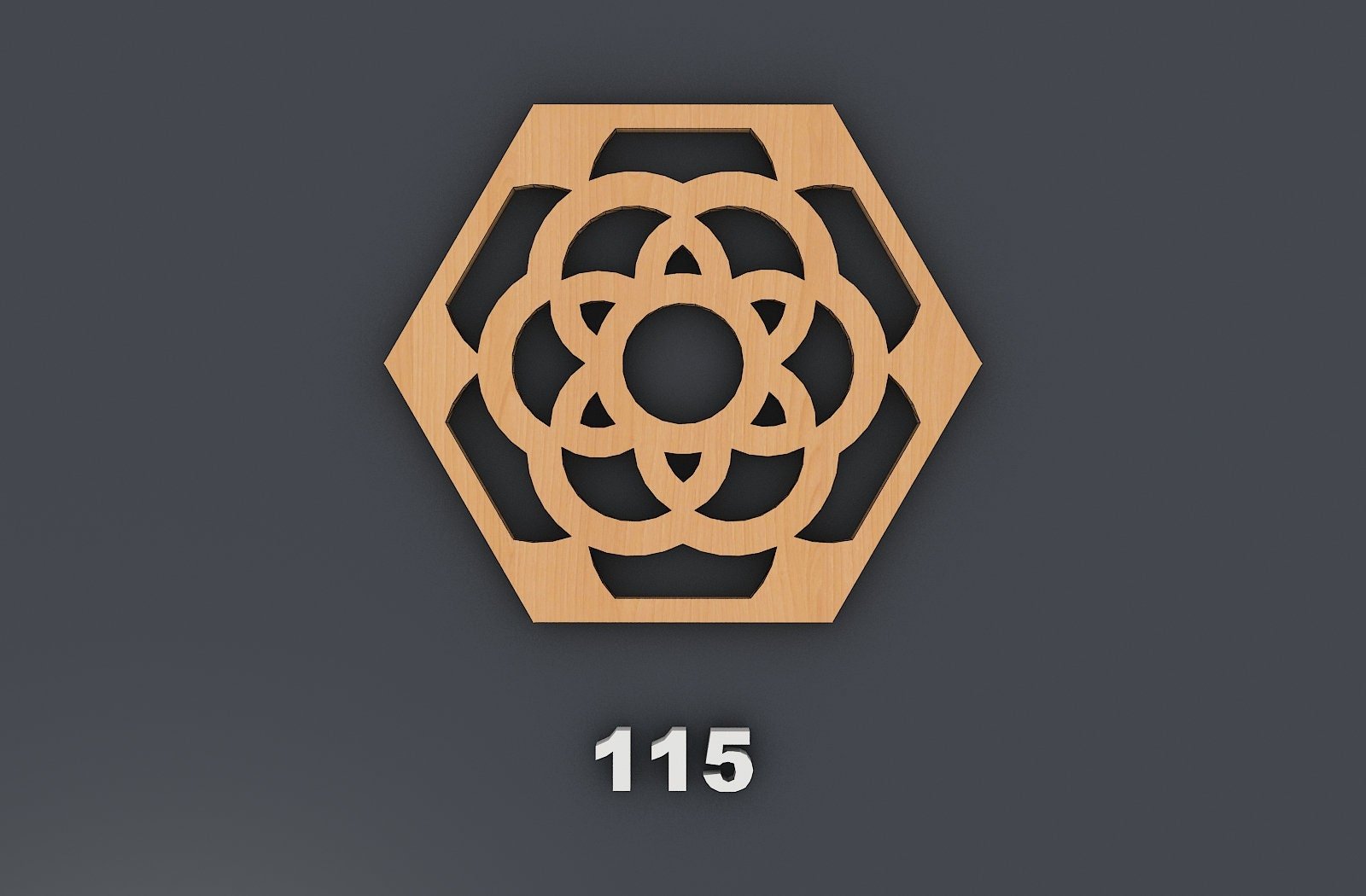 Hexagonal Mandala Wood Metal Coasters, Wall Decor vector files, CNC Laser cut Glowforge SVG File 339