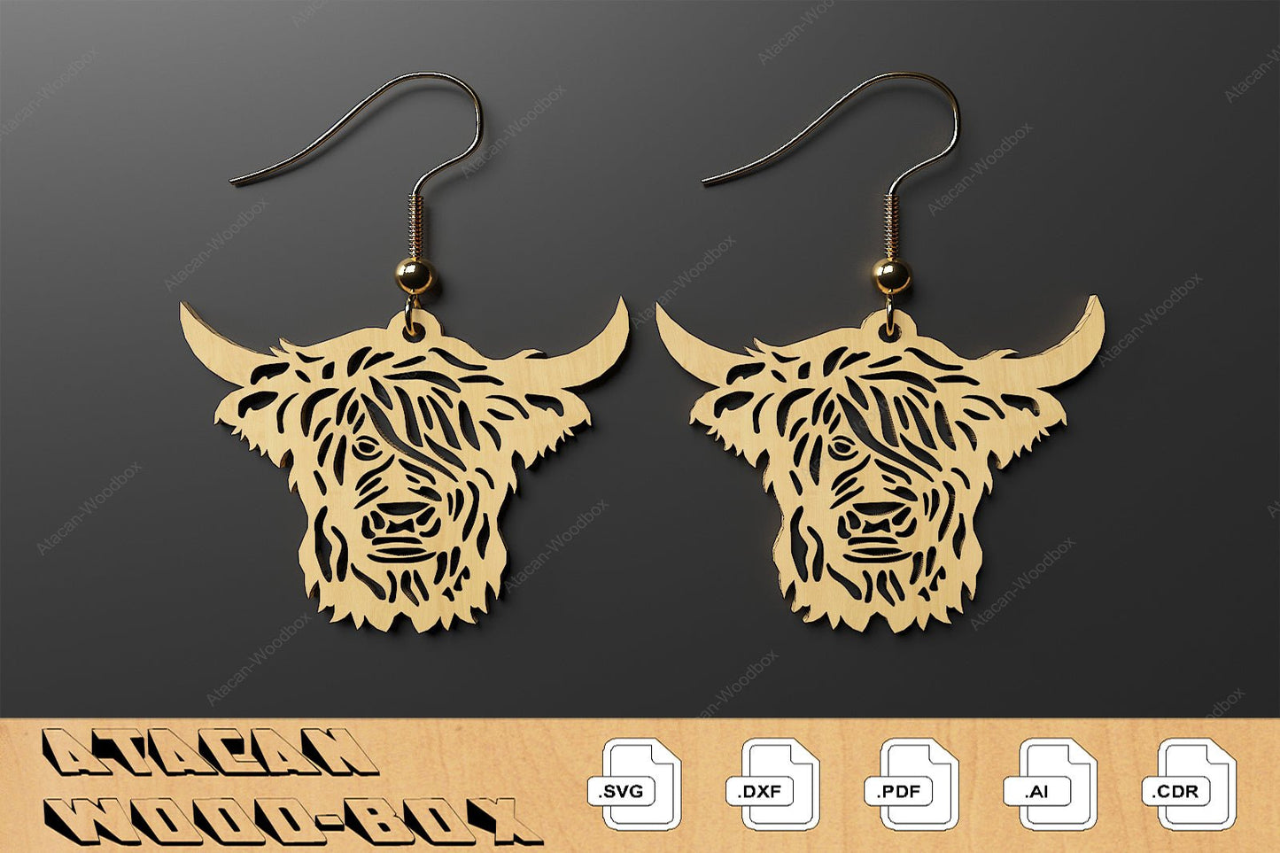 Highland Cows Earring Set / High Land Cow Cutting Files / Jewelry Design SVG DXF Ai CDR 336