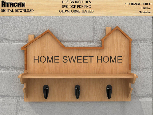 Home Sweet Home KEY Holder SVG files, laser cut key hanger wall mounted, Wall Organizer cut plan 117