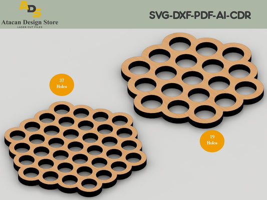 Honeycomb Wood Cutout Stencil / Honey Bee Coaster / Geometric Wood Hexagon Shapes / Laser SVG files ADS162