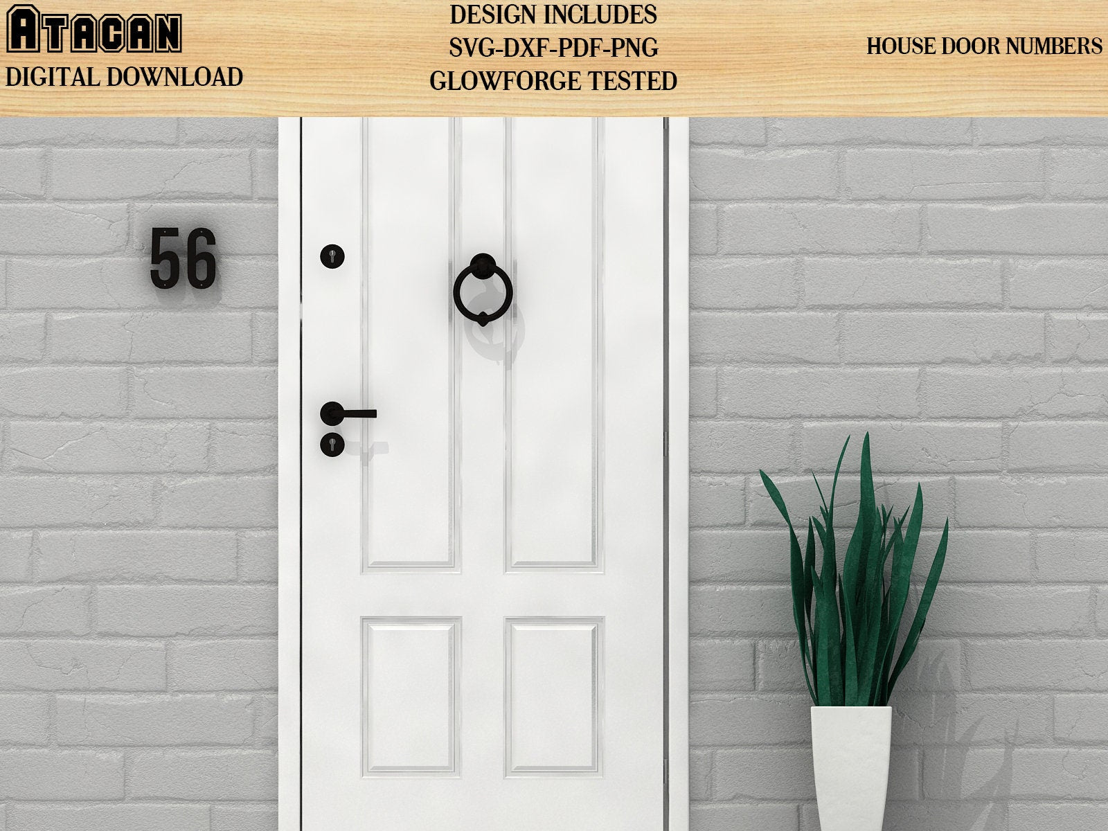 House Door Hole Numbers SVG Laser Cut vector files / Stencil Number / wood signs cutout shape 100