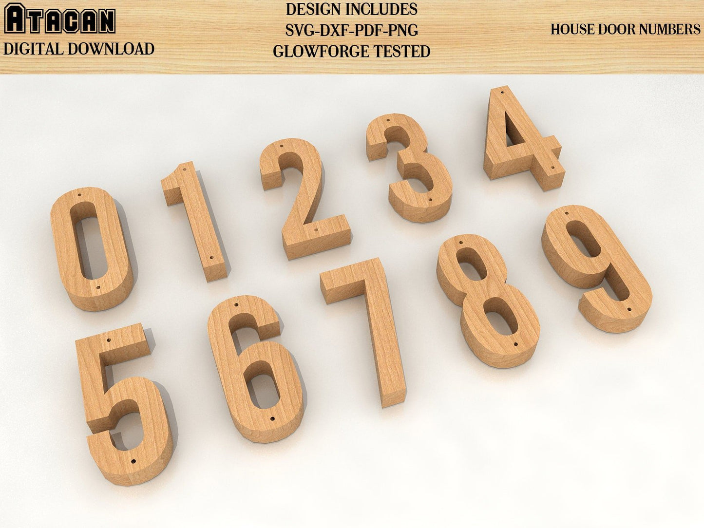 House Door Hole Numbers SVG Laser Cut vector files / Stencil Number / wood signs cutout shape 100