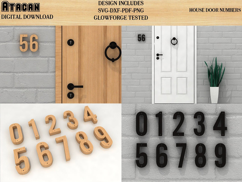 House Door Hole Numbers SVG Laser Cut vector files / Stencil Number ...