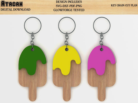 ice cream key chain laser cut svg files wooden keyring summer gift 069