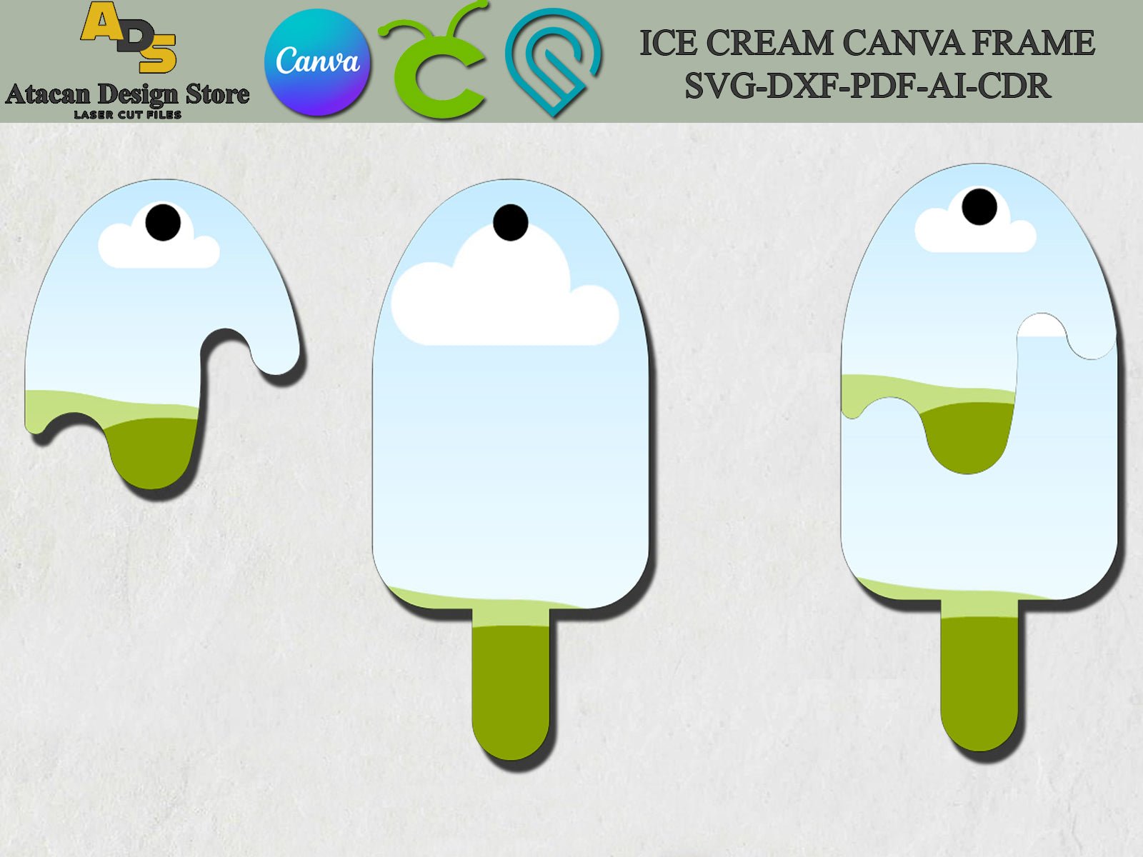 Ice Cream Outline / Ice pop Canva Frames Editable designs / Sweet Food Keychains SVG DXF Ai CDR 328