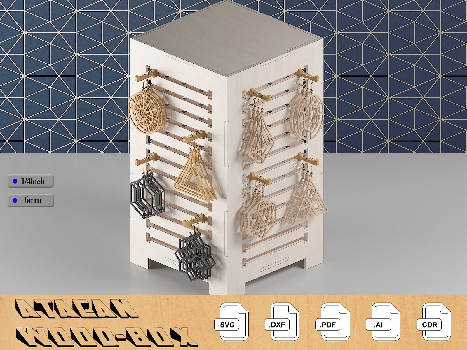Jewelry Stand Laser Cut Files / Earring Display Holder / Wooden Box Organizer / instant download SVG DXF CDR 318
