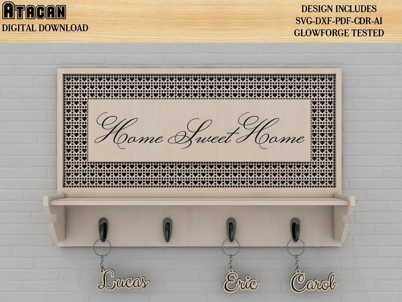 Key Holder for Wall / Key hangers with rattan cane pattern / Svg laser cut files / Digital download file 439