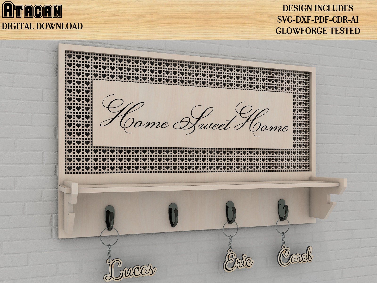 Key Holder for Wall / Key hangers with rattan cane pattern / Svg laser cut files / Digital download file 439