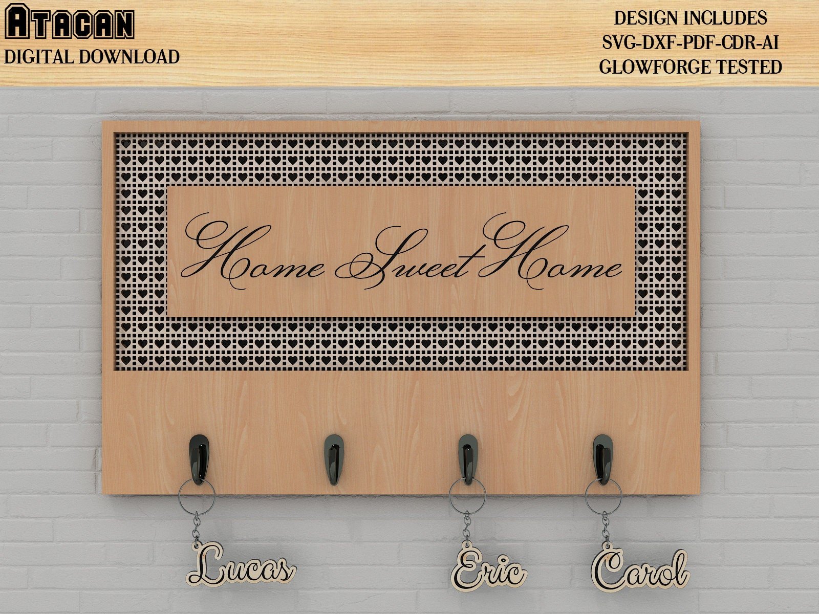 Key Holder for Wall / Key hangers with rattan cane pattern / Svg laser cut files / Digital download file 439