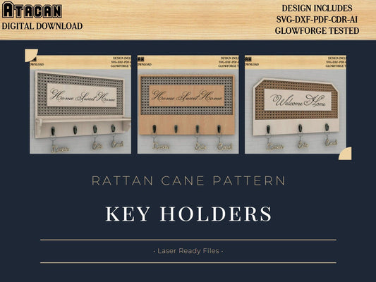 Key Holder for Wall / Key hangers with rattan cane pattern / Svg laser cut files / Digital download file 439