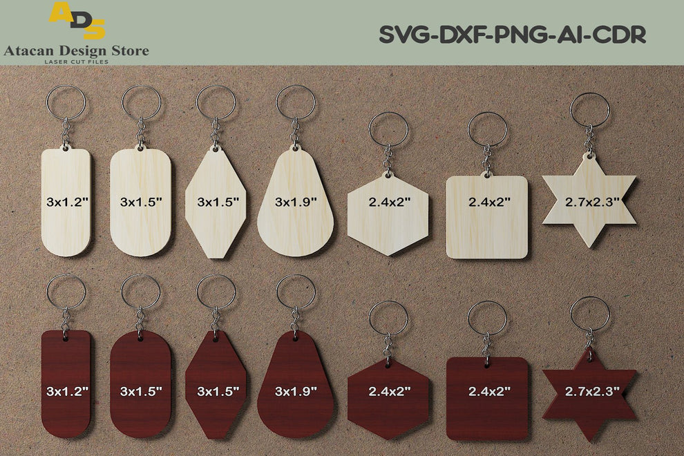 Keychain Cutting Templates / Laser Cut Keychain Plans / DXF SVG CDR Ai ...
