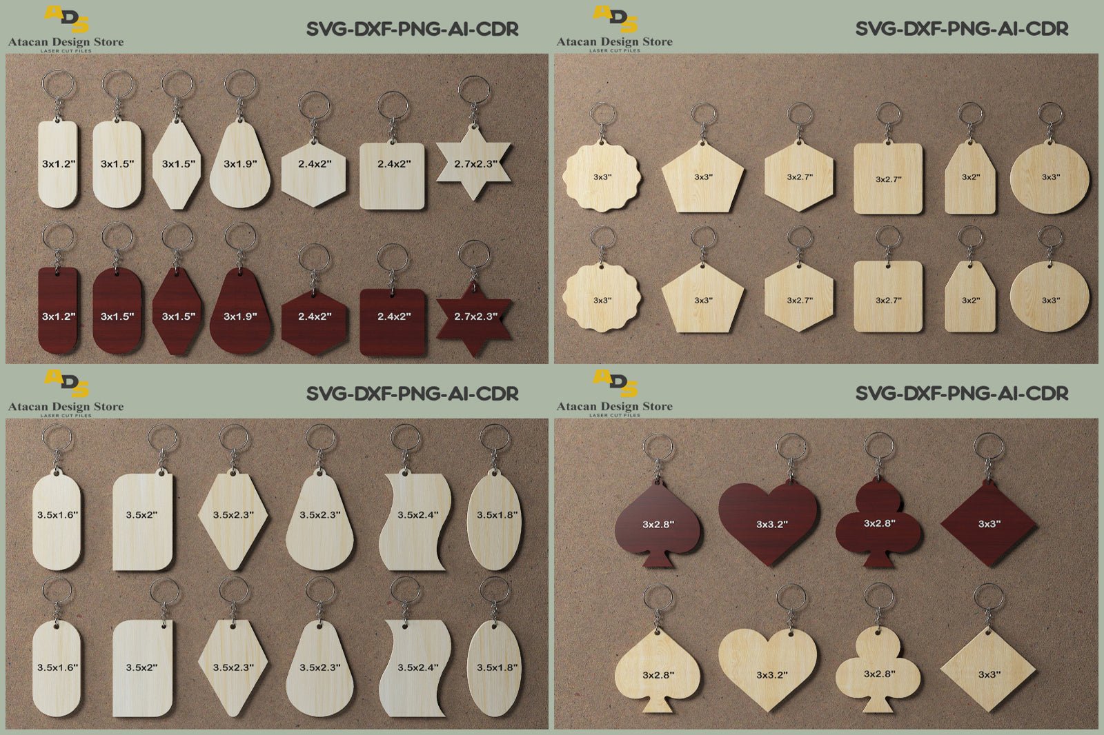 Keychain Cutting Templates / Laser Cut Keychain Plans / DXF SVG CDR Ai ...