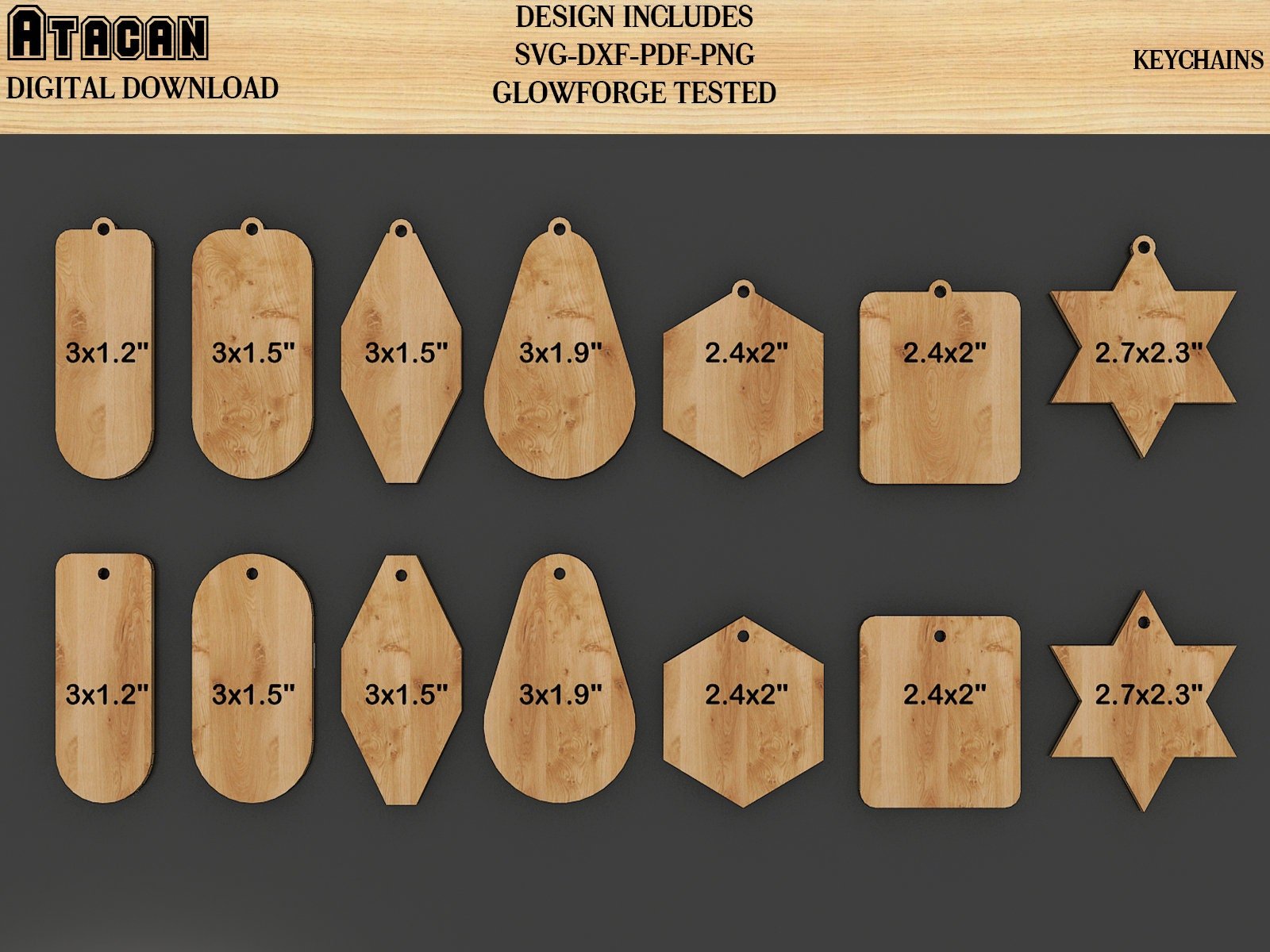 Keychains cut plans Glowforge Digital Download Keychains pattern bundl ...
