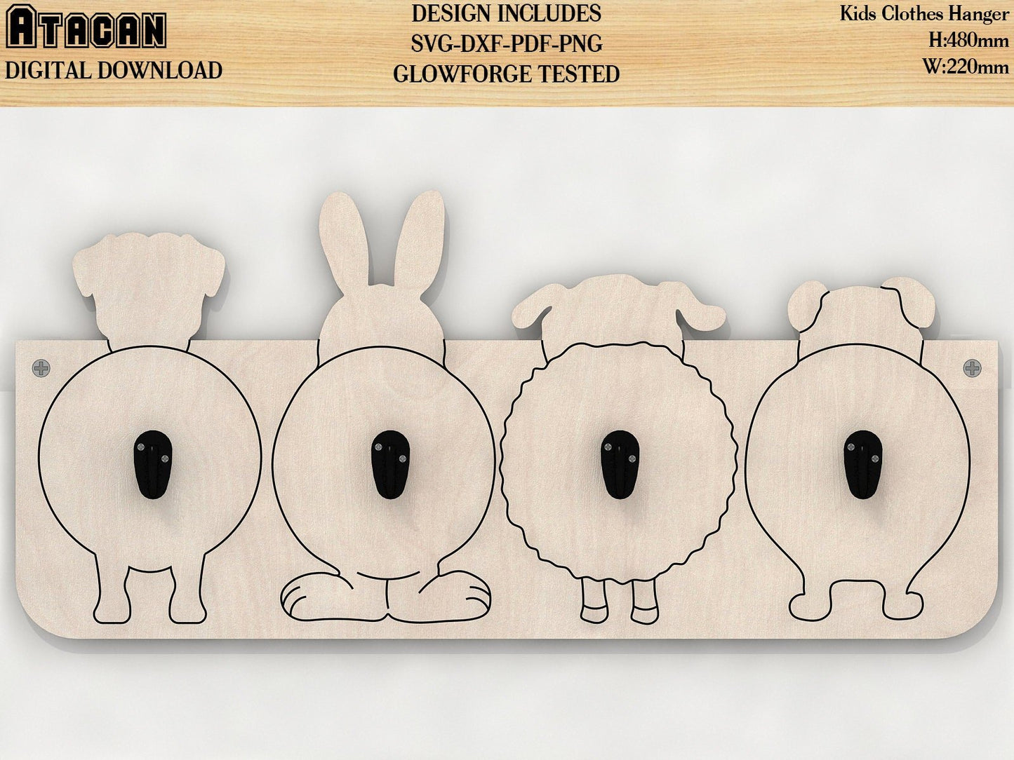 kids clothes hanger laser svg files / hang kids room decoration / kids coat rack clothes hanger animals wood 082