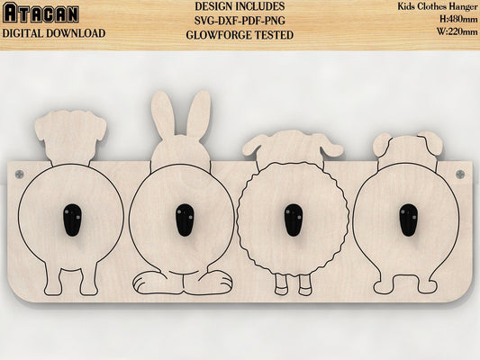 kids clothes hanger laser svg files / hang kids room decoration / kids coat rack clothes hanger animals wood 082