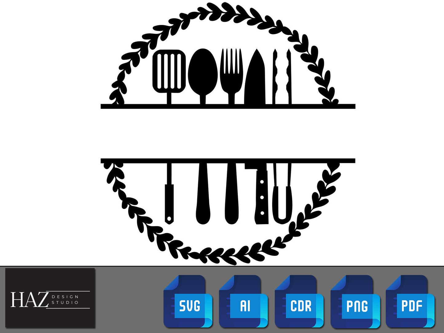 Kitchen Baking Monogram / Kitchen Split Frame Svg / Cooking Utensils Monograms / Kitchen Cut File PNG SVG DXF Pdf Ai 161