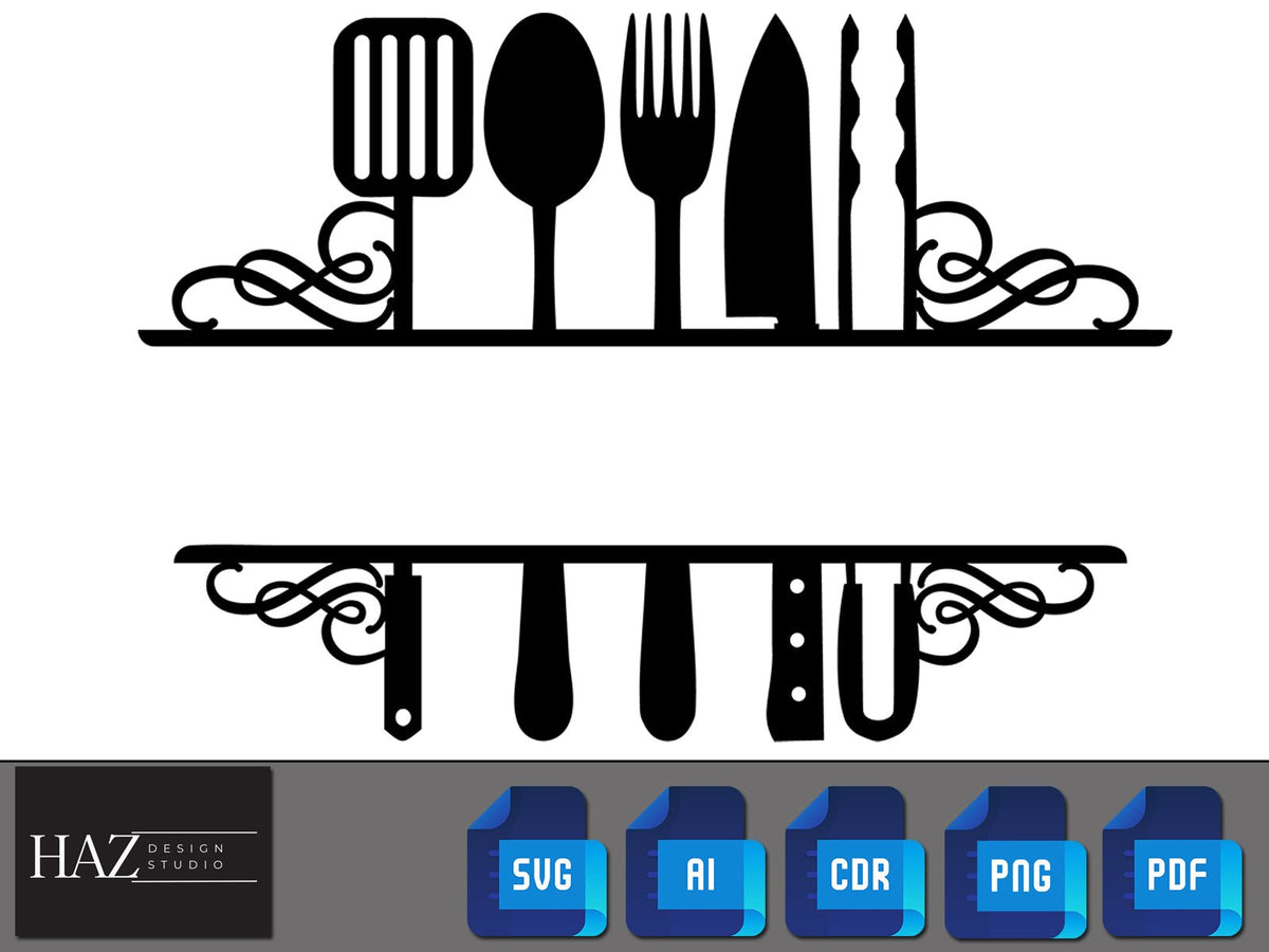 Cooking Split Frame Kitchen Baking Monogram / Kitchen Split Frame Svg / Cooking Utensils M ...