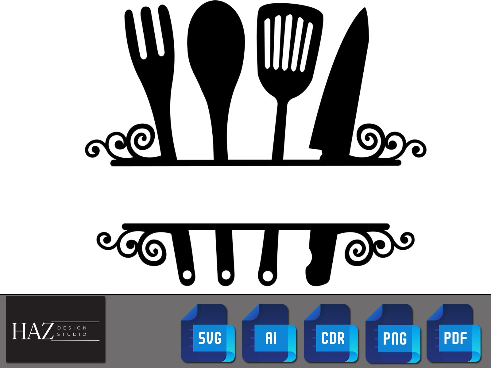 Kitchen Baking Monogram / Kitchen Split Frame Svg / Cooking Utensils Monograms / Kitchen Cut File PNG SVG DXF Pdf Ai 161