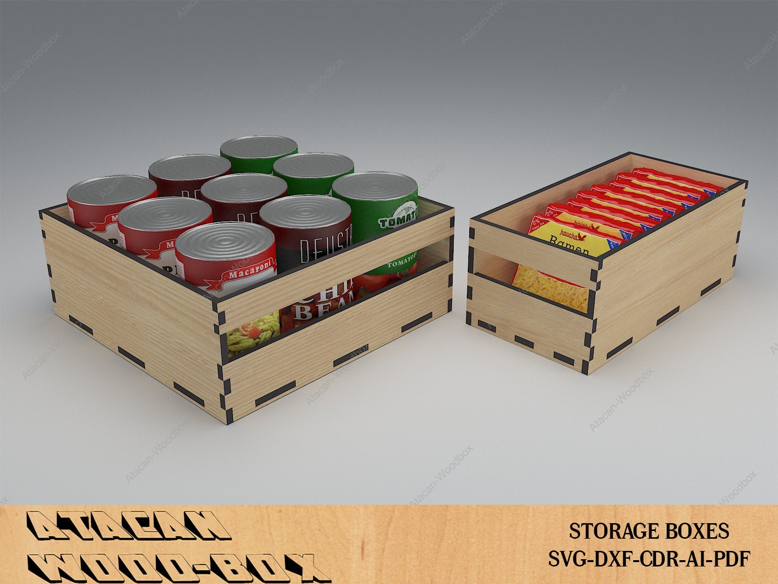 Kitchen Storage Boxes / Cupboard Organise Stackable Boxes / Wood Laser Cut Box / Glowforge Box Vector Files SVG DXF Ai CDR 389