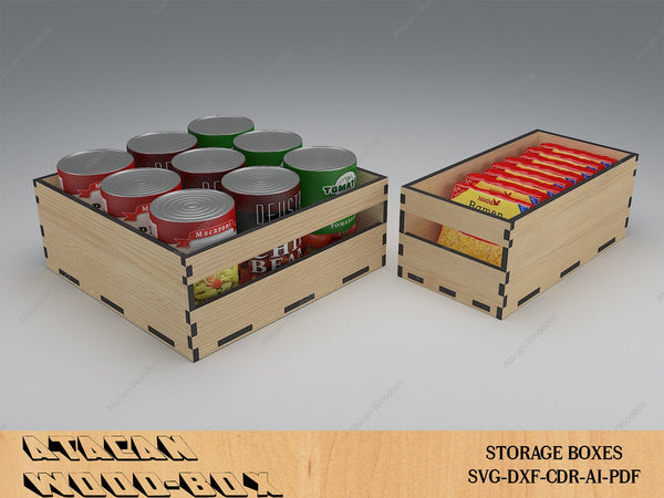 Kitchen Storage Boxes / Cupboard Organise Stackable Boxes / Wood Laser ...
