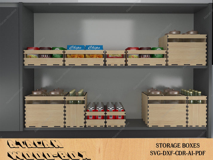 Kitchen Storage Boxes / Cupboard Organise Stackable Boxes / Wood Laser ...