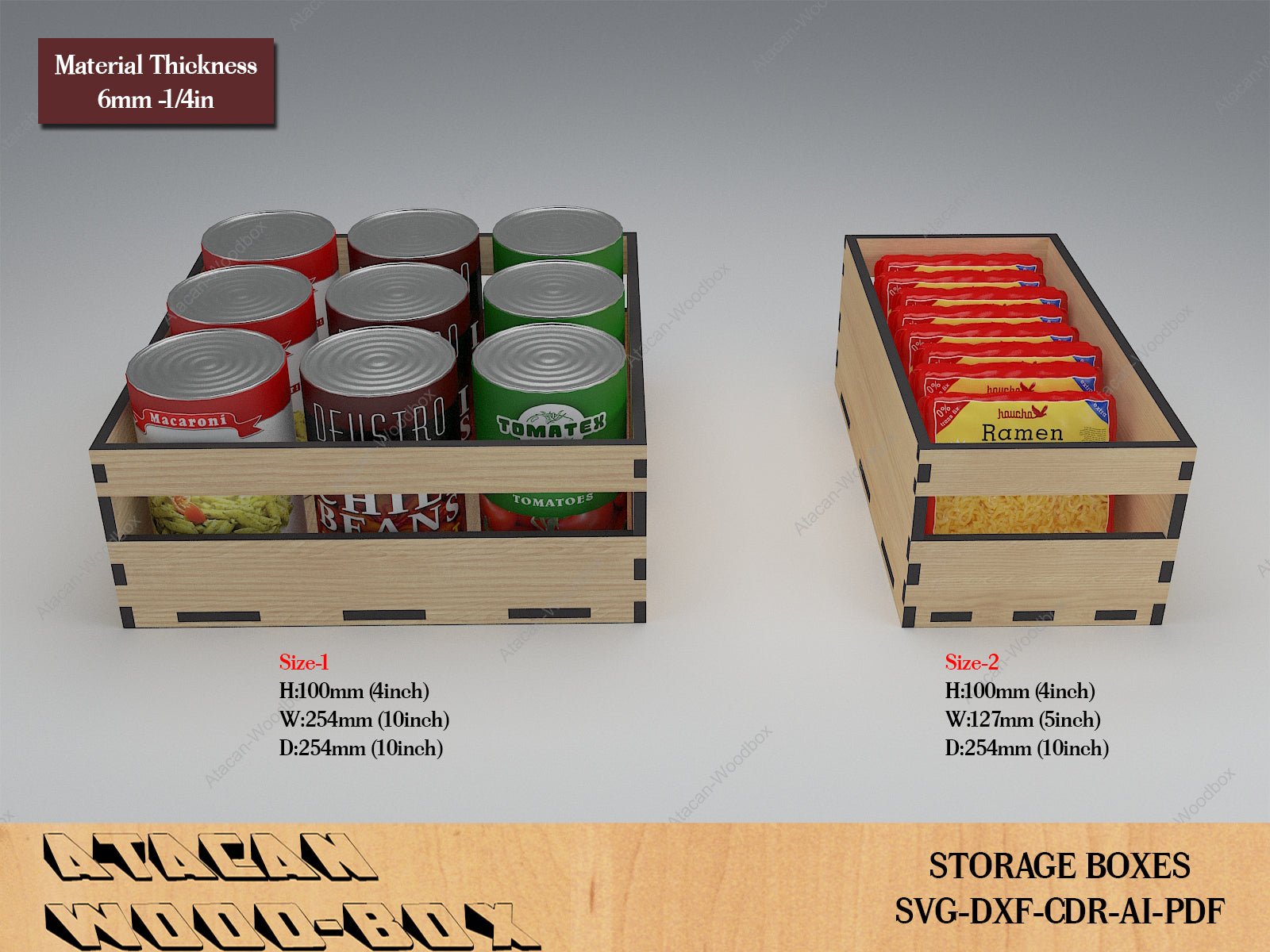 Kitchen Storage Boxes / Cupboard Organise Stackable Boxes / Wood Laser Cut Box / Glowforge Box Vector Files SVG DXF Ai CDR 389