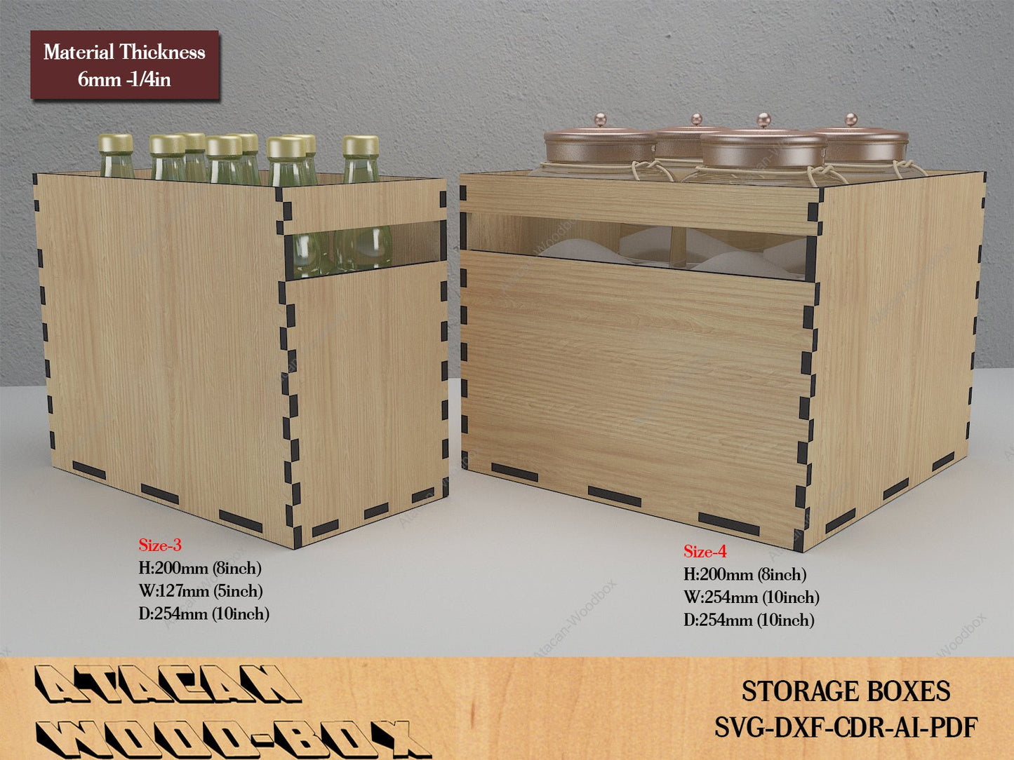 Kitchen Storage Boxes / Cupboard Organise Stackable Boxes / Wood Laser Cut Box / Glowforge Box Vector Files SVG DXF Ai CDR 389